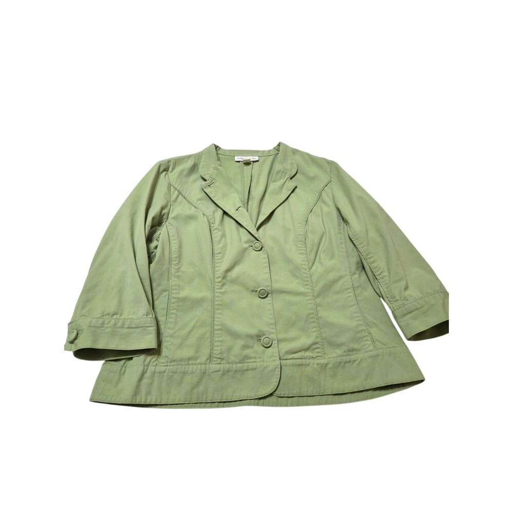 Coldwater Creek Jacket Women's 14 Lime Green 3/4 Sleeves Pockets Cotton I9.1